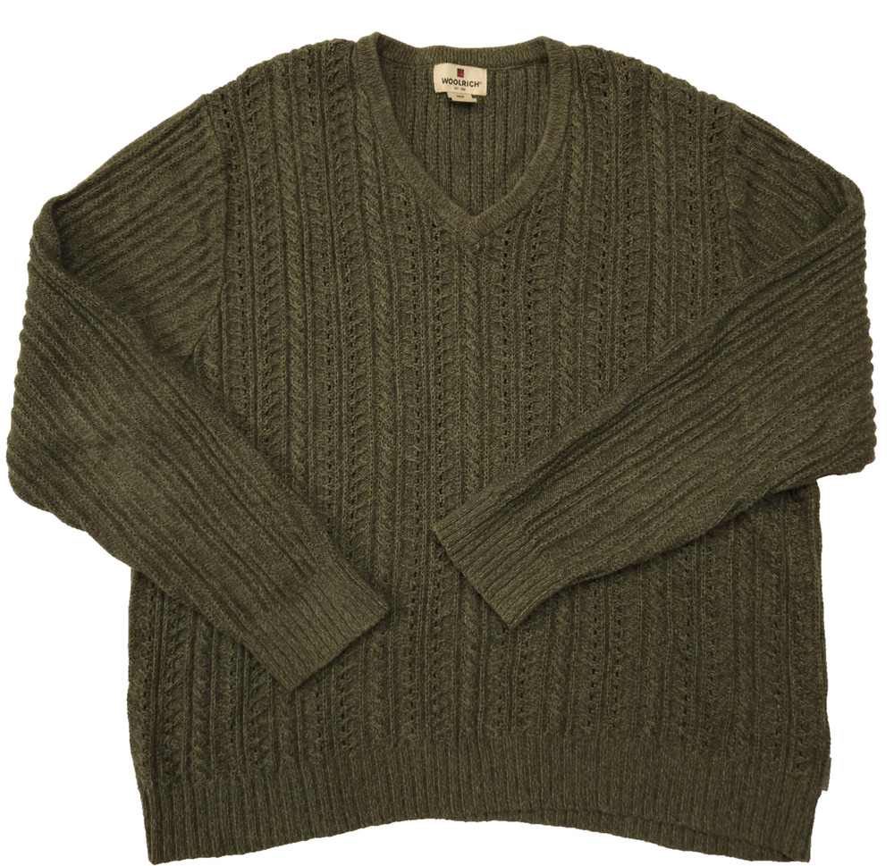 Woolrich Knit Sweater Men's XL Olive Green V Neck Grandpa Grunge Winter